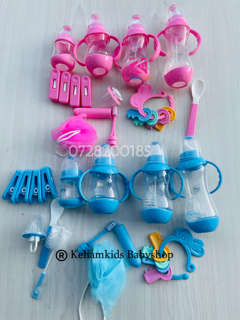Momeasy Baby Gift Set with 4 Feeding Bottles & Pegs