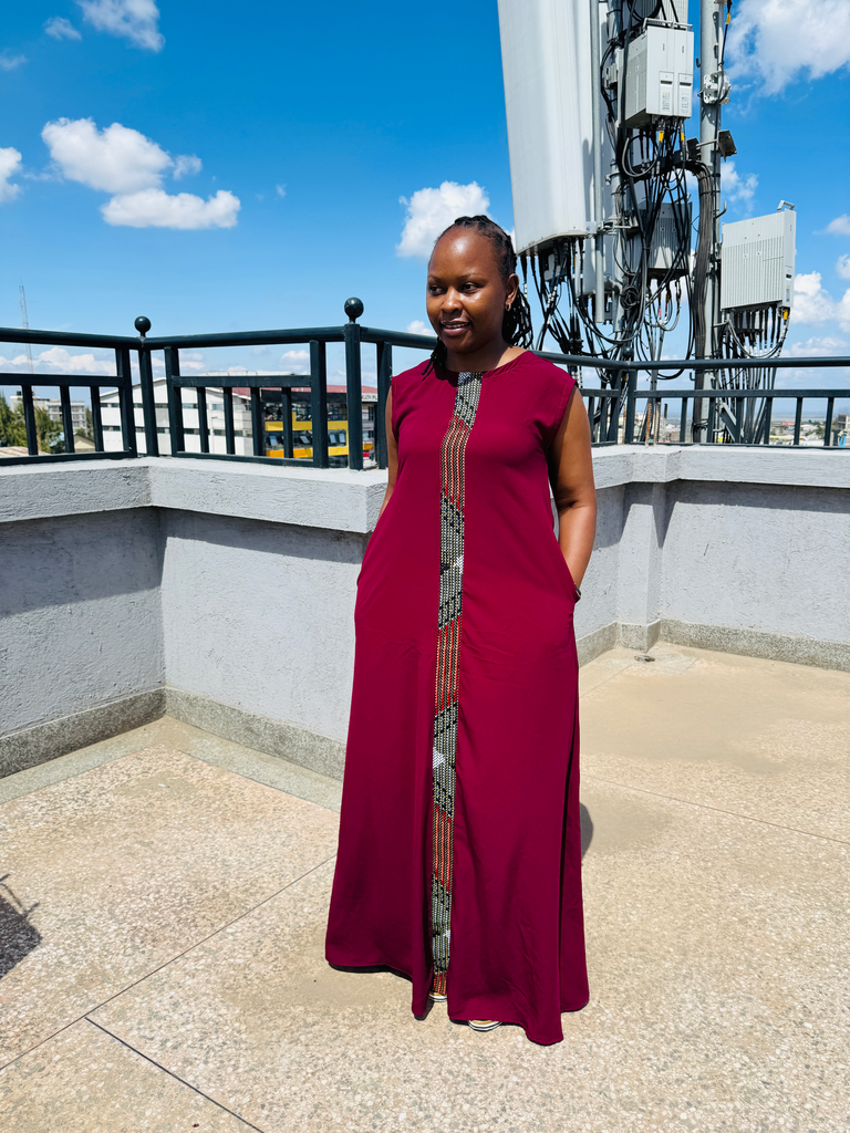 [1267] Maternity African Detail Maxi Dress KKB