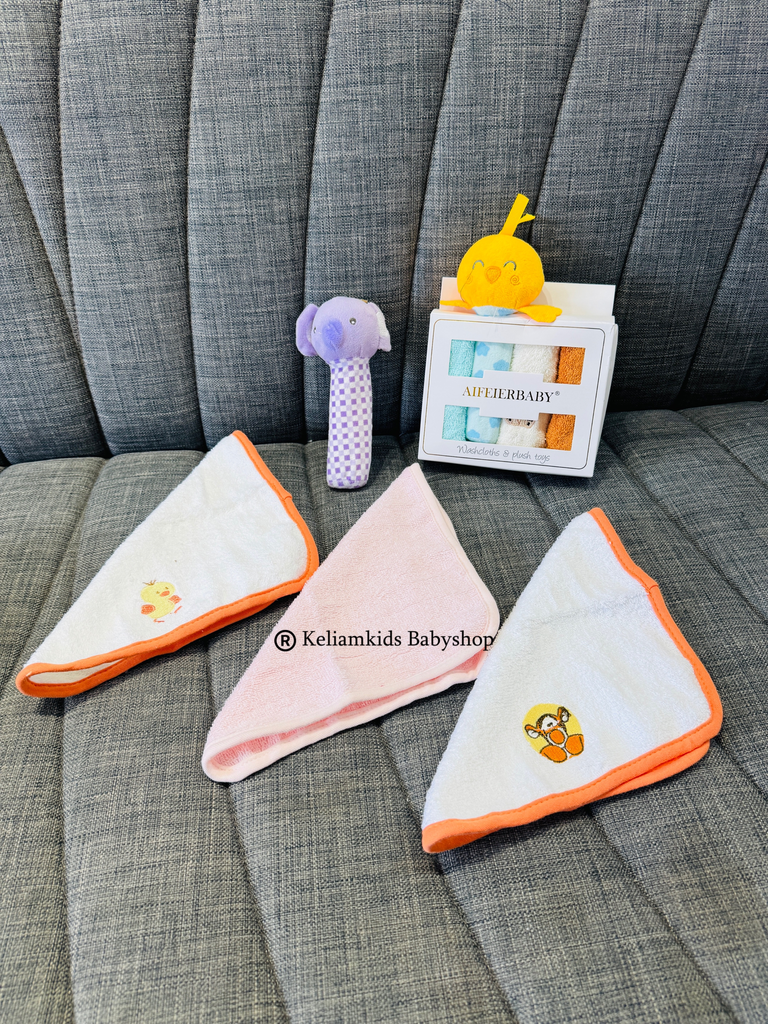 [BAT-TAW-007-STD-GRY-AST] 3 Pack Baby Washcloth with Plush Toy (Grey)